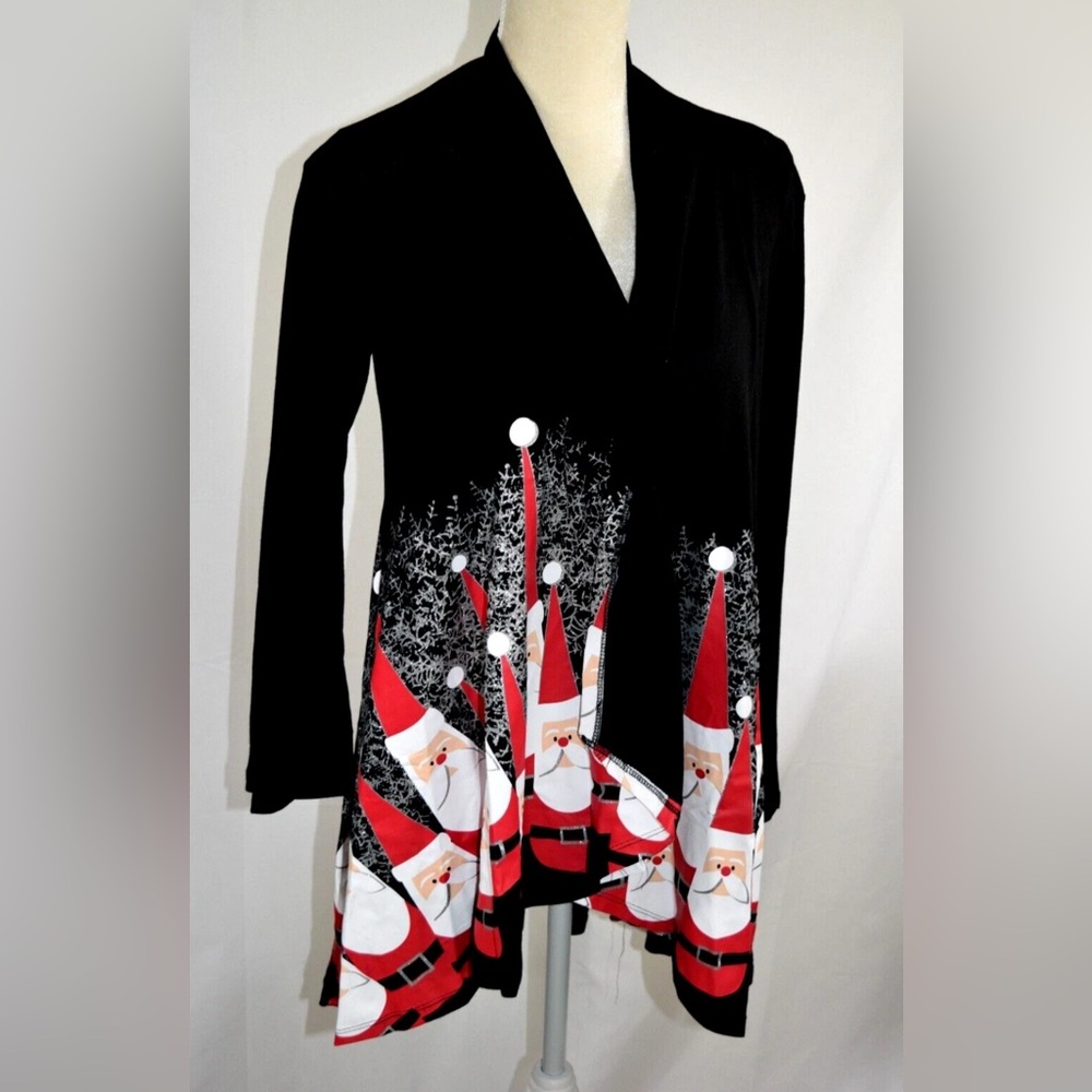 Festive Black and Red Santa Cardigan, NEW W/TAG, Size Small